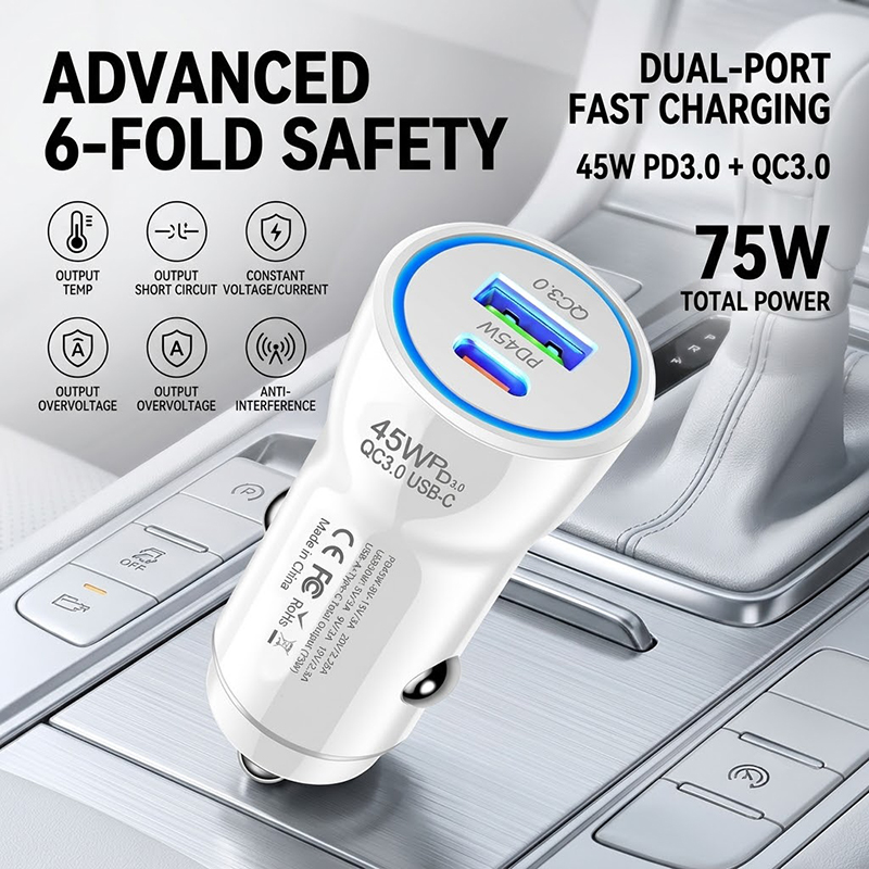 Usb C Power Adapter - Snelle oplader 45W autolader dubbele poort